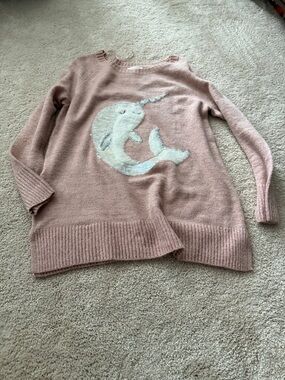 LC Lauren Conrad Dusty Rose Narwhal Crewneck Sweater